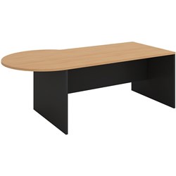 OM P SHAPE DESK W2100 x D900/1050 x H720mm Beech Charcoal