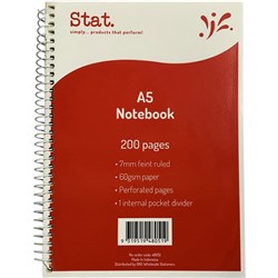 STAT NOTEBOOK A5 7MM RULED 60Gsm Red 200 Pages