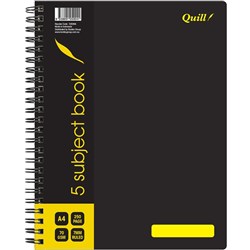 QUILL SUBJECT BOOK A4 5 SUBJECT 7MM RULED 70 GSM 250PG BLACK