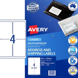 AVERY WEATHER PROOF LABELS Laser 199.6 x 289.1mm White Pack of 40