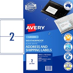 AVERY WEATHER PROOF LABELS Laser 199.6 x 143.5mm White Pack of 10SHTS