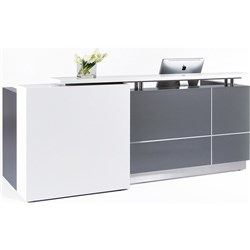 Calvin Reception Counter 2500Wx950Dx1150mmH Metallic Grey/Matte White