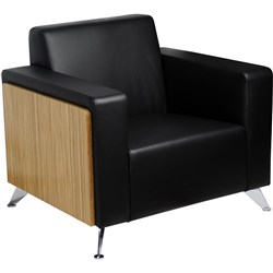 Novara Sofa Single Seater 900Wx710Dx710mmH Zebrano Sides Upholstered in Black Leather