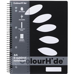 Colourhide Subject Book A4 5 Subject Side Bound 250 Page Black