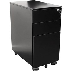 STEEL STORAGE MOBILE PEDESTAL 1 FILE 2 BOX DRAWERS 610H x 300W x 472D BLACK