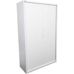 Go Steel Tambour Door Storage Cupboard Includes 5 Shelves 1981Hx1200Wx473mmD White