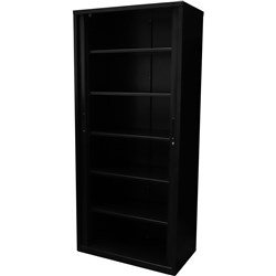 Go Steel Tambour Door Storage Cupboard Includes 5 Shelves 1981Hx1200Wx473mmD Black