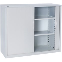 Go Steel Tambour Door Storage Cupboard Includes 2 Shelves 1016Hx900Wx473mmD White