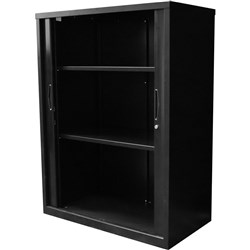 Go Steel Tambour Door Storage Cupboard Includes 2 Shelves 1200Hx900Wx473mmD Black