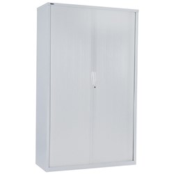Go Steel Tambour Door Storage Cupboard Includes 5 Shelves 1981Hx900Wx473mmD White