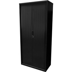 Go Steel Tambour Door Storage Cupboard Includes 5 Shelves 1981Hx900Wx473mmD Black