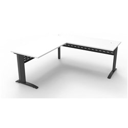 Rapid Span Desk with Return 1800Wx1800Wx700mmD 2 Piece White Top Black Steel Frame