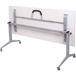 Mobile Flip Top Table 1800Wx750mmD Precious Silver Frame White Top