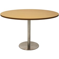 Rapidline Round Meeting Table 1200mm Diam Top Natural Oak Stainless Steel