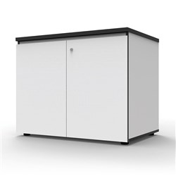 DELUXE INFINITY SWING DOOR CUPBOARD 900W x 600D x 730H NATURAL WHITE WITH BLACK
