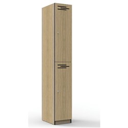 RAPIDLINE MELAMINE LOCKER 2 DOOR 305W x 455D x 1850H NATURAL OAK WITH BLACK