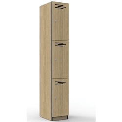RAPIDLINE MELAMINE LOCKER 3 DOOR 305W x 455D x 1850H NATURAL OAK WITH BLACK