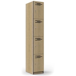 RAPIDLINE MELAMINE LOCKER 4 DOOR 305W x 455D x 1850H NATURAL OAK WITH BLACK