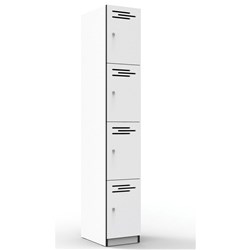 RAPIDLINE MELAMINE LOCKER 4 DOOR 305W x 455D x 1850H NATURAL WHITE WITH BLACK