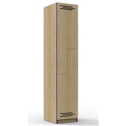 RAPIDLINE MELAMINE LOCKER STEP DOOR 305W x 455D x 1850H NATURAL OAK WITH BLACK
