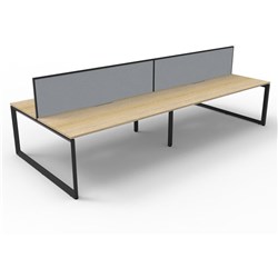 Deluxe Loop Workstation 4 Person With Screen 1800Wx750D Oak Top Black Double Frame