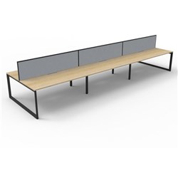 Deluxe Loop Workstation 6 Person With Screen 1500Wx750D Oak Top Black Double Frame