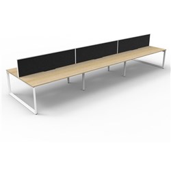 Deluxe Loop Workstation 6 Person With Screen 1800Wx750D Oak Top White Double Frame