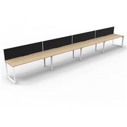 Deluxe Loop Workstation 4 Person With Screen 1800Wx750D Oak Top White Single Frame
