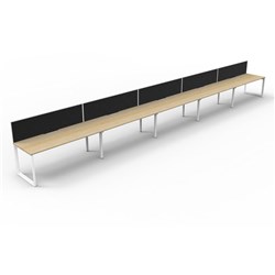 Deluxe Loop Workstation 5 Person With Screen 1200Wx750D Oak Top White Single Frame