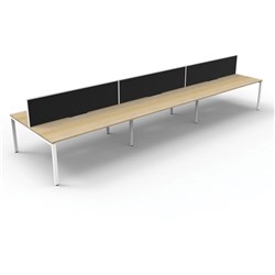 Deluxe Profile Workstation 6 Person With Screen 1200Wx750D Oak Top White Double Frame