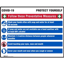 Brady Safety Sign Covid-19 Prevention Multi-Message H600xW900mm Plastic