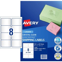 Avery Crystal Clear Laser Address Label 8UP 99.1x67.7mm 80 Labels 10 Sheets