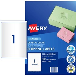 Avery Crystal Clear Laser Address Label 1UP 199.6x289.1m 25 Labels 10 Sheets