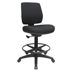 BURO ROMA MID BACK DRAFTING CHAIR WITH FOOT RING BLACK FABRIC SEAT AND BACK