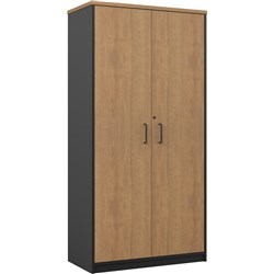 OM Premier Full Door Storage Cabinet W900xD450xH1800mm Regal Walnut and Charcoal