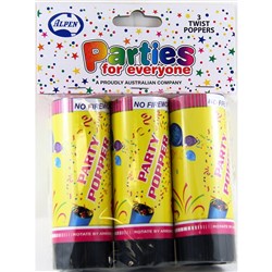 Alpen Party Poppers Twist  10.5cm Pack of 3