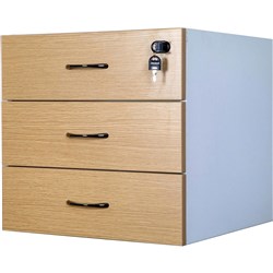 Logan Fixed Pedestal Lockable 3 Drawers 476 x 470D x 450mmH White and Oak