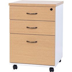 Logan Mobile Pedestal 2 Drawer and 1 Filing Drawer White and Oak 476W x 470D x 676mmH