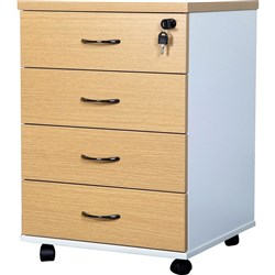 Logan Mobile Pedestal 4 Drawer Lockable White and Oak 476W x 470D x 676mmH