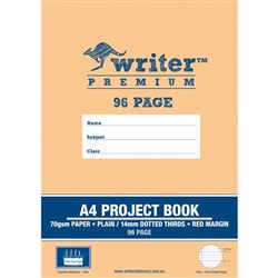 Writer Premium Project Book A4 96 Page Plain/14mm Dotted Thirds Red Margin Cake