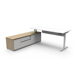 Rapidline Halo+ Executive Desk + LHS Cabinet + Panel 2020W x 1936D x 620-1270mmH White/Wht
