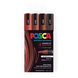 Uni Posca PC-5M Paint Marker 2.5mm Bullet Tip Shades Of Brown Pack Of 4