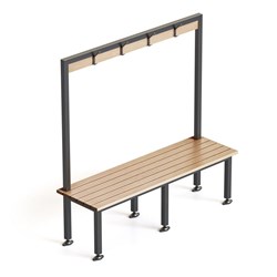 Rapidline Locker Room Bench Seat With Overhead Hanging Rail 1500Wx450Dx1500mmH Teak