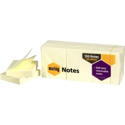 MARBIG STICKY NOTES Repositional 40mm x 50mm Yellow Pack of 12