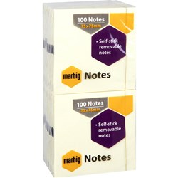 MARBIG NOTES 75 X 75MM YELLOW PK 12