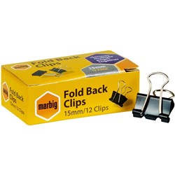 MARBIG FOLD BACK CLIP 15MM PACK OF 12