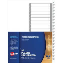 AVERY L7411 AZ DIVIDERS PP A4 A Z INDEX TABS WHITE