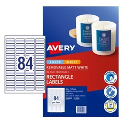 Avery Removable Labels L7656 46 x 11.11mm Rectangle Matte White 84UP 2100 Labels