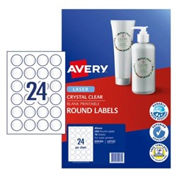 AVERY ROUND LASER/IJET LABELS 24/Sht 40mm Diam Clear