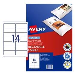 Avery Printable Labels L7163CL 99.1 x 38.1mm Rectangle Photo Matte White 14UP 280 Labels